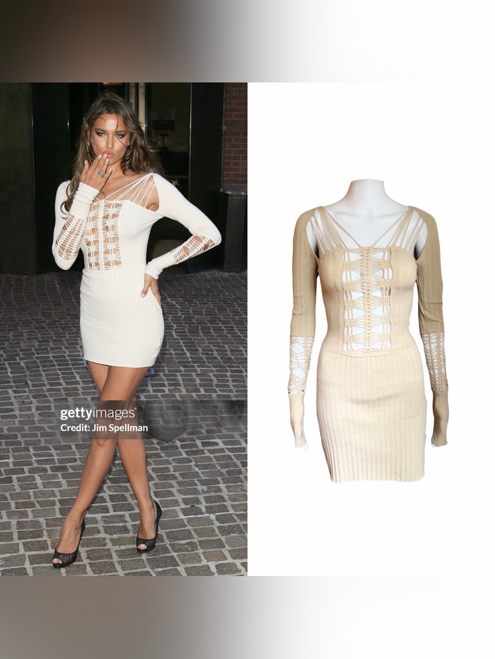 Designer Jen Kao Cashmere Crochet Knit Dress  - As Seen On Irina Shayk